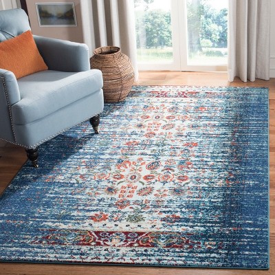 Boho-Chic Blue Ivory Hand-Knotted Synthetic Area Rug, 5'1" x 7'7"