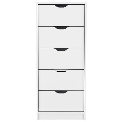 5-Drawer Narrow White Dresser Chest Bedroom Storage Cabinet