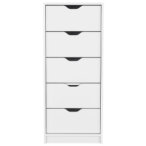 5-Drawer Narrow White Dresser Chest Bedroom Storage Cabinet - 1 of 4