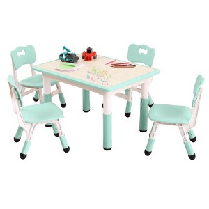 Kids Table and 4 Chairs Set - Height Adjustable Toddler Table with Non-Slip Legs/Graffiti Desktop for Ages 2-10, for Home, Classroom & Daycare - 1 of 4