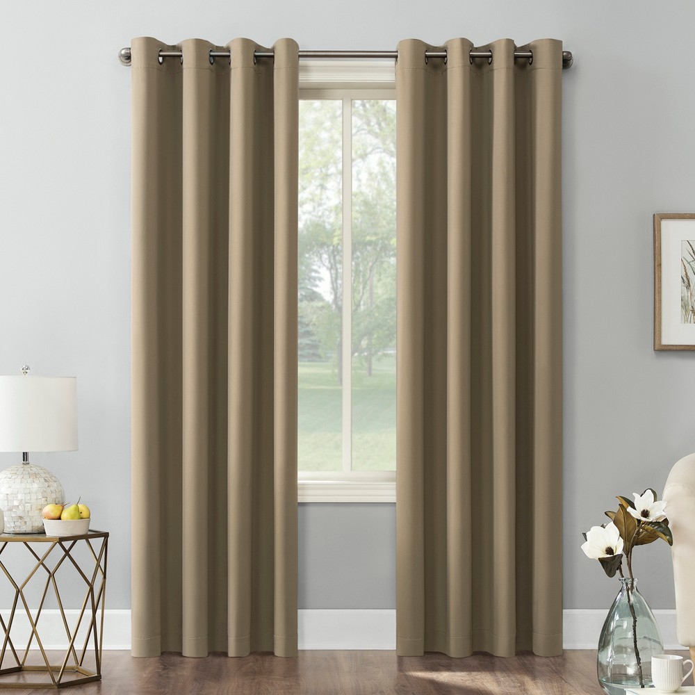 54"x84" Sun Zero Blackout Kenneth Energy Saving Grommet Curtain Panel Barley: Modern Thermal Insulated, Noise Reduction