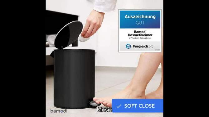 Bamodi 3L Black Bathroom Wastebasket with Removable Inner Bucket & Lid, 2 of 8, play video