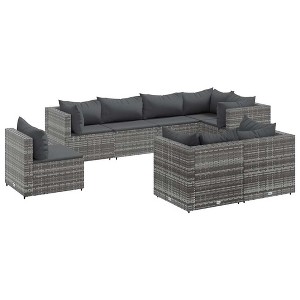 vidaXL Gray Poly Rattan Patio Lounge Set with Cushions, Sectional 8-Piece Garden Sofa Set - 1 of 4