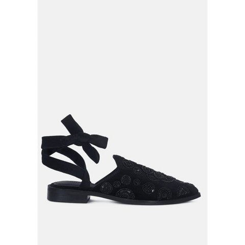 Женские сабо Rag & Co Womens MANDE Velvet Mules Black Flat Slip-On Pointed Toe Hand-Embroidered 7