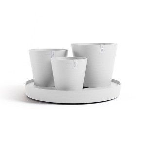 Ecopots Dubai Self Watering Durable Modern Round Indoor/Outdoor Recycled-Based Composite Flower Pot Planters w/Wheels and Saucer, Pure White, 22" - 1 of 4