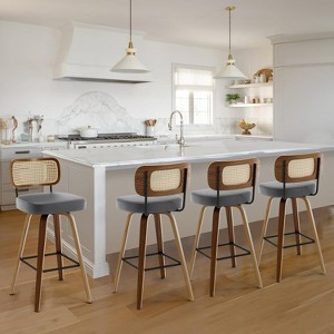 Bekrvio 26"/29" Mid-Century Modern Swivel Bar Stools Set of 1/2/3/4- Faux Leather Upholstered with Back and Bent Wood Legs,Ideal for Kitchen Island - 1 of 4