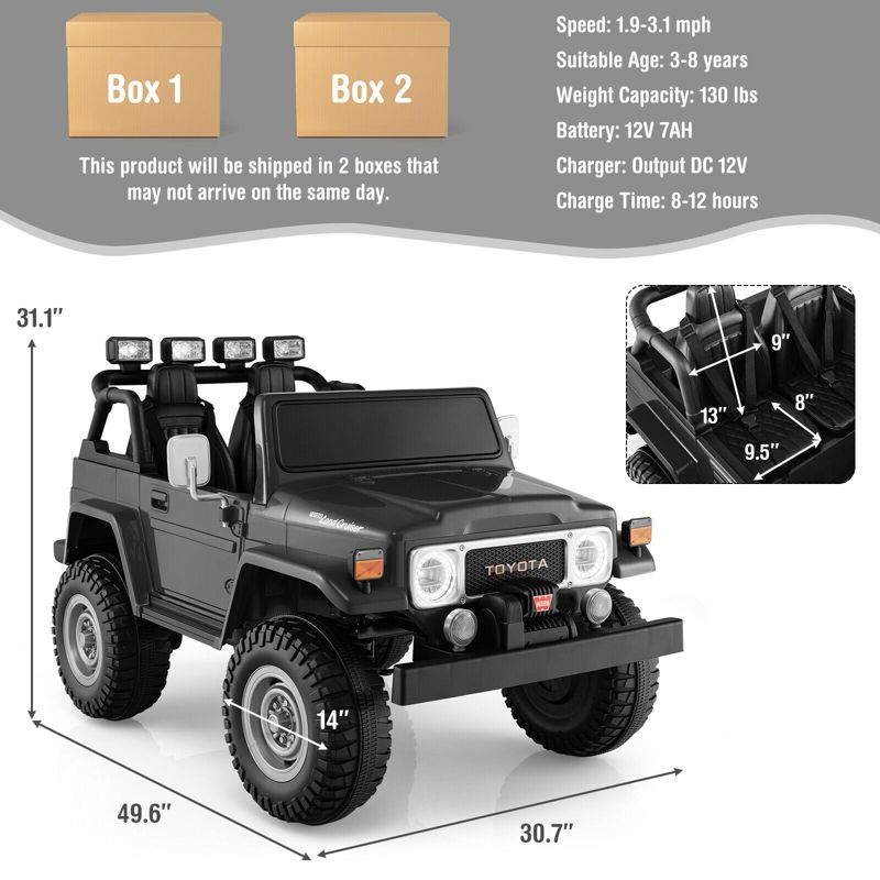 Costway 2 Seater Ride On Truck Car 12V Licensed Toyota FJ40 RC w/ Laser Light & Music, 3 of 13