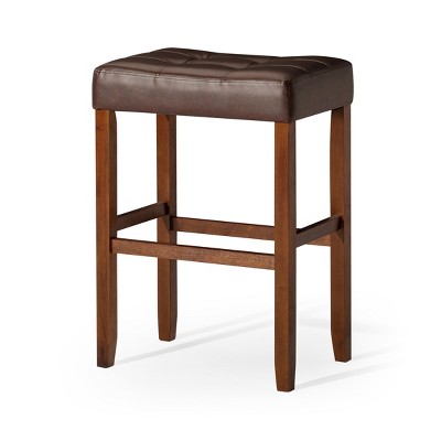 Maven Lane Harper Backless Vegan Leather Bar Stool, Walnut/Vintage Brown-Set of 2