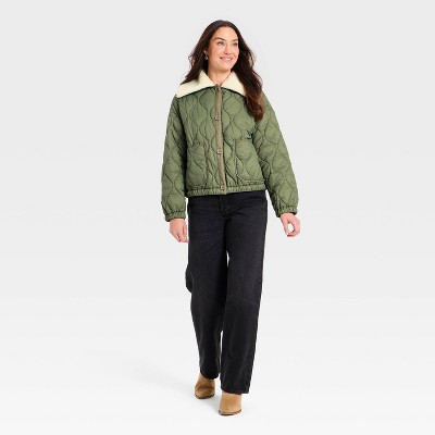 Women's Quilted Jacket - Universal Thread' Olive Green - image 3
