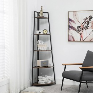 TROPOW 5 Tier Tall Corner Shelf Stand Large Capacity Corner Bookshelf for Living Room Kitchen Small Space (18.10 x 18.10 x 70in) Brown One Size - 1 of 4
