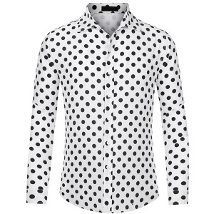 Lars Amadeus Men's Button Down Long Sleeves Casual Polka Dots Print Shirts - 1 of 4