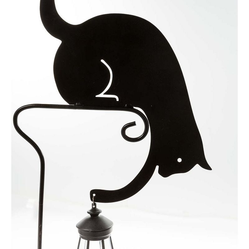 Wind & Weather Black Metal Silhouette Garden Stake of Cat Holding a Solar-Powered Lantern, 3 of 7