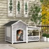 PawHut Wooden Dog House Outdoor with Porch, Raised Dog Shelter with Asphalt Roof, Doors and Shutter Window, for Medium Large Sized Dog, Light Gray - 3 of 4