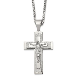 Black Bow Jewelry Men's Stainless Steel Large Crucifix Layered Cross Necklace, 24 Inch - 1 of 3