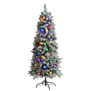 Nearly Natural 5' Flocked British Columbia Mountain Fir Prelit Multi Color Globe Light Artificial Christmas Tree - 1 of 1