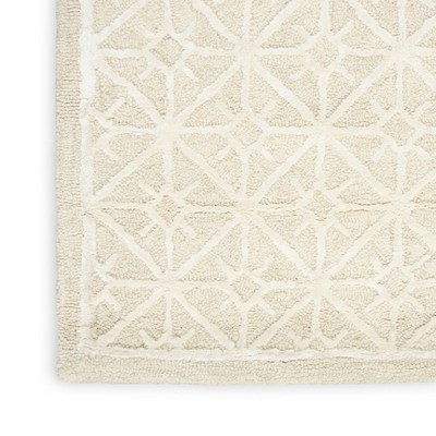 Ivory Geometric Tufted Wool 5' x 7' Handmade Rug
