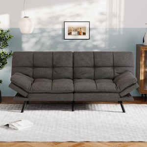 Dyonery 71" Futon Convertible Memory Foam Sofa Bed, Modern Loveseat for Living Room, Adjustable Armrests Backrest Sofabed, Linen Fabric - Light Gray - 1 of 4