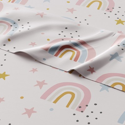 Kids Queen Pink Rainbow Microfiber Deep Pocket Sheet Set