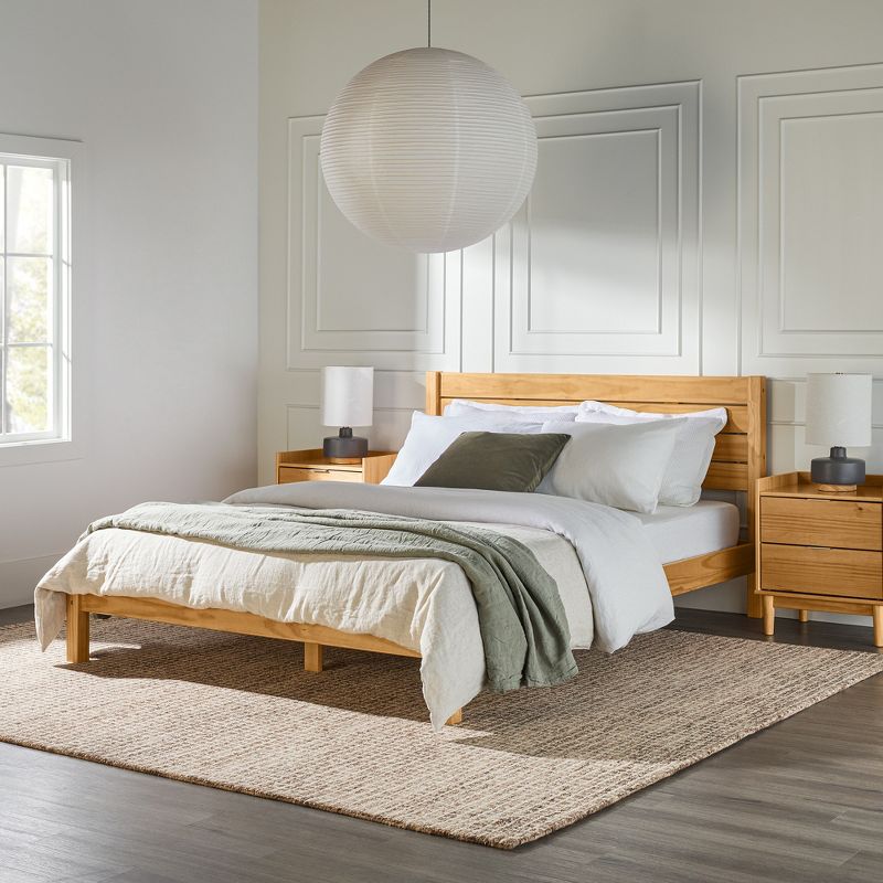 Modern Boho Wood Bed with Plank Headboard Queen - Saracina Home, 2 of 17