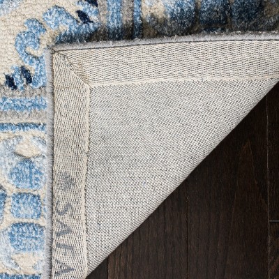 Ivory and Blue Hand-Tufted Wool Square Rug