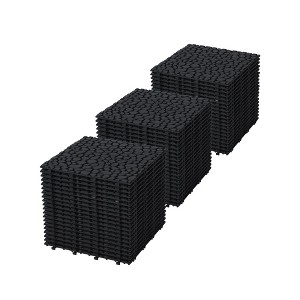 12 x 12 Inch Black Interlocking Deck Tiles – Waterproof Plastic Outdoor Decking Tiles with Pebble Stone Pattern, 60-Pack - 1 of 4