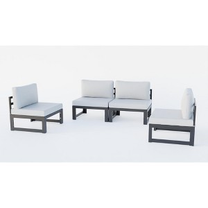 LeisureMod Chelsea 4-Piece Outdoor Patio Sectional Set – Black Powder-Coated Aluminum, Cushions, Weather-Resistant - 1 of 4