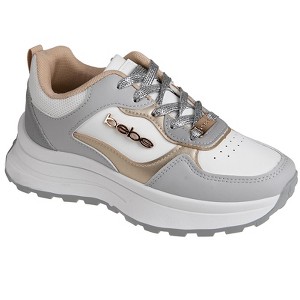 bebe Women's Fashion Lace-Up Platform Shoes Chunky Sneakers with Mixed Material Upper and Logo Rivet - 1 of 4