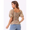 Allegra K Women's Puff Sleeve Square Neck Peasant Floral Blouse - 4 of 4