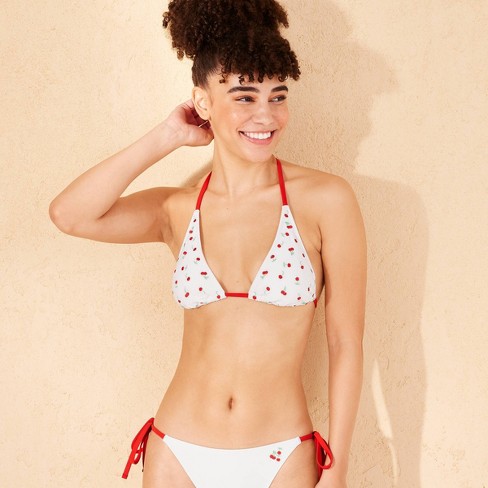 Women's Embroidered Cherry Tall Triangle Bikini Top - Wild Fable™ White/Red - image 1 of 4