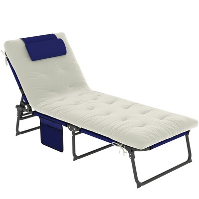 Outsunny Folding Chaise Lounge Pool Chairs with 4-level Reclining Back, Outdoor Sun Tanning Chairs with Cushion, Side Pocket, Headrest