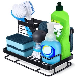 Sevobal Utility Storage Shelves Kitchen Sink Organizer Sponge Holder with Auto Drain Tray for Kitchen Storage, Black, 9.6"*5.9"*6.5" - 1 of 4