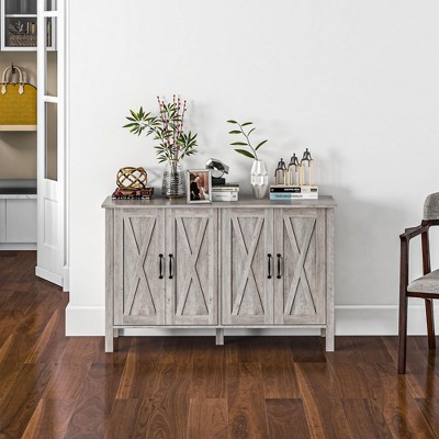 NicBex 4-Doors Sideboard,Kitchen Storage Cabinets with 4 Doors and Adjustable Shelves for Kitchen and Dining Room,White/Gray/Brown