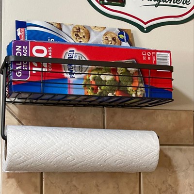 Mdesign Wall Mount Metal Paper Towel Holder With Storage Shelf - Black :  Target
