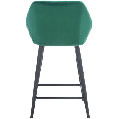 Emerald Velvet and Black Metal Counter Stool