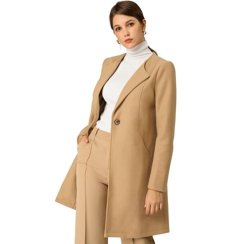 Women's collarless outlet wool coat