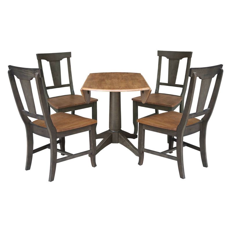 42&#34; Round Dual Drop Leaf Dining Table with 4 Panel Back Chairs Hickory/Washed Coal - International Concepts, 5 of 11