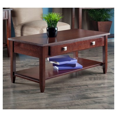 Walnut Rectangular Coffee Table with Drawer and Shelf