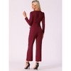 Allegra K Women's V Neck Jumpsuit Long Sleeve Tie Waist Wide Leg Long Pants Elegant Knit Jumpsuits - 4 of 4