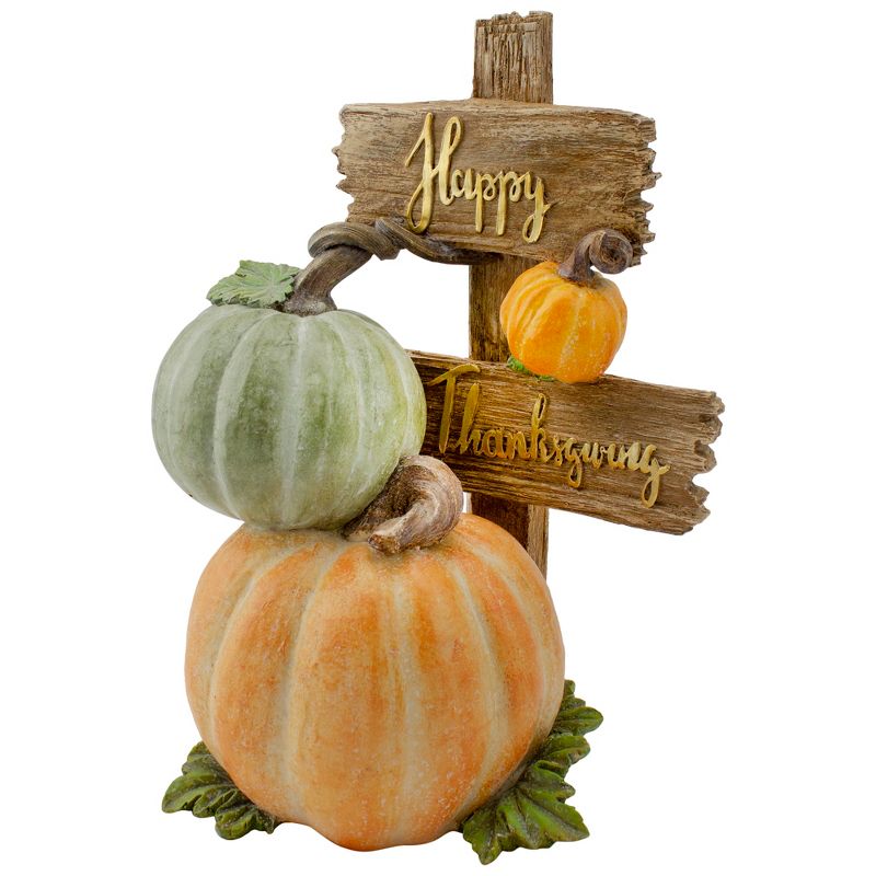 Northlight 12.5" Orange and Green Pumpkin "Happy Thanksgiving" Table Top Sign, 1 of 6