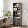 Bookcase with Doors Farmhouse Bookshelf 11.8in Depth Wooden Display Storage Shelves 71.4in Tall Bookcases - 3 of 4