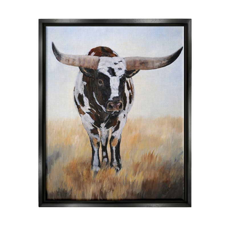 Stupell Industries Spotted Longhorn Cattle Painting Framed Canvas, 1 of 6