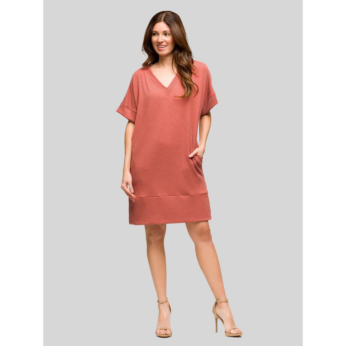 Womens V-Neck Loose Fit Short Sleeve Pocket T Shirt Dress - 24seven Comfort Apparel™ - thumbnail 7