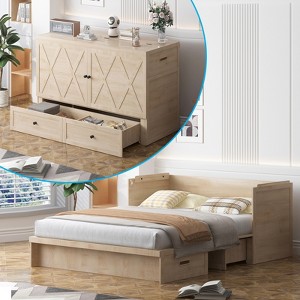 Mjkone Queen Size Murphy Bed with Charging Station & Storage Drawer,Space-Saving Design,Optional Mattress - 1 of 4