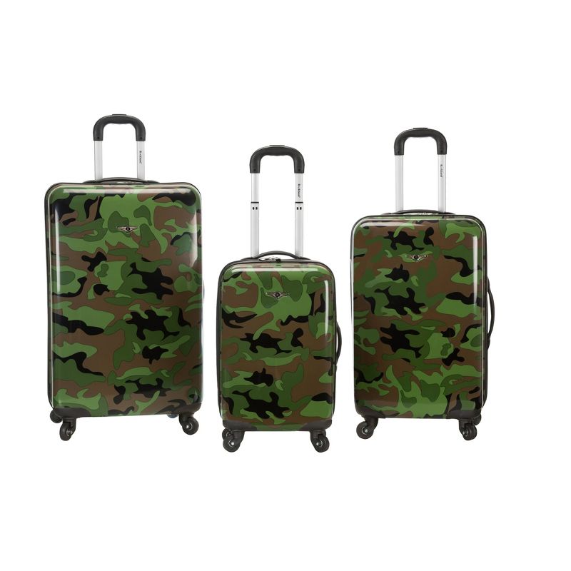 Rockland 3pc Polycarbonate/ABS Hardside Checked Spinner Luggage Set - Camo, 1 of 4