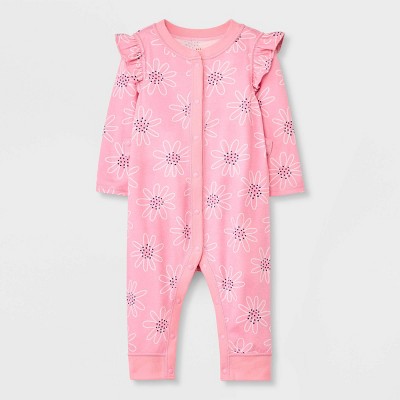 Baby Girls' Daisy Adaptive Long Sleeve Snap Pants Romper - Cat & Jack™ Pink 3-6M