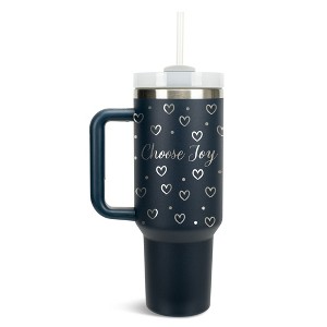 Elanze Designs Choose Joy Hearts Polka Dots 40 oz. Stainless Steel, Large Water Bottle Coffee Mug, Spill & Leak Resistant, Thermal Travel Tumbler with - 1 of 1