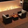 Costway 3 PCS Outdoor Patio Rattan Bistro Furniture Set Wooden Table Top Cushioned Sofa Black Brown - 4 of 4
