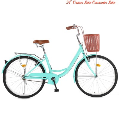 24" & 26" Cruiser Bike Commuter Bike Beach Cruiser w/ Ergonomic Upright Design, w/Basket & Adjustable Seat