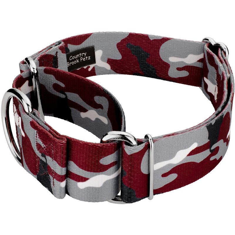 Country Brook Petz 1 1/2 Inch Crimson and White Camo Martingale Dog Collar, 2 of 5