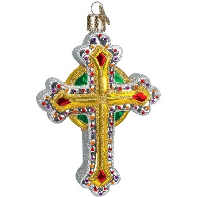 Old World Christmas Blown Glass Ornament for Christmas Tree, Jeweled Cross